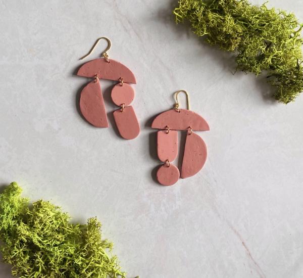 Abstract Muted Coral Dangle Earrings