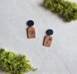 Hand Painted Mismatched Vases on Dark Tan Arch Dangles with Large Black Studs