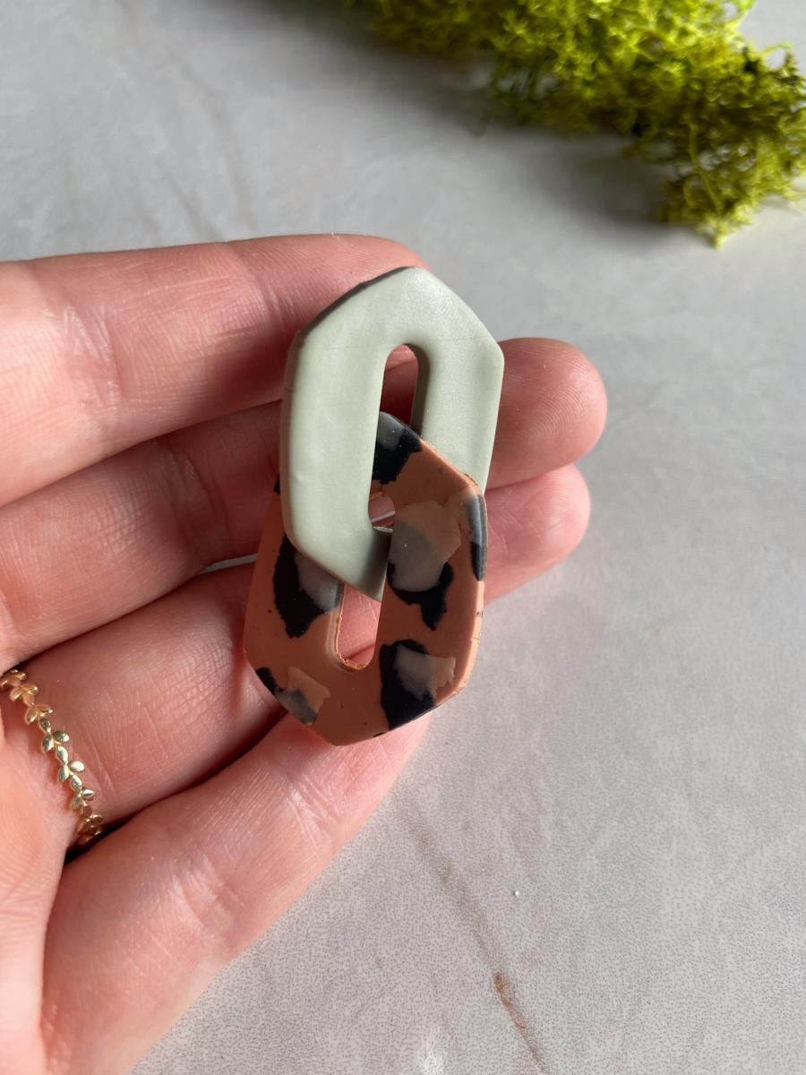 Sage Green & Animal Print Hexagon Chain Link Dangles picture