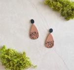 Hand Painted Wildflowers on Large, Dark Tan Teardrop Dangles with Black Studs
