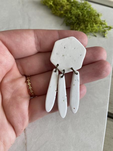 Specked White Hexagon With Long Dangles picture
