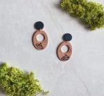 Hand Painted Moths on Dark Tan Oval Dangles with Large Black Studs