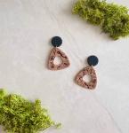 Hand Painted Nature Inspired Design on Dark Tan Rounded Triangle Dangles with Black Studs