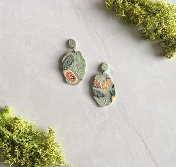 Papaya And Floral Slab Dangles