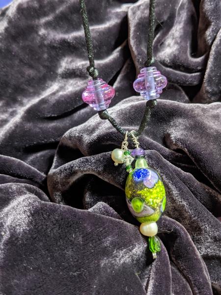 Purple and Green Lampwork necklace picture