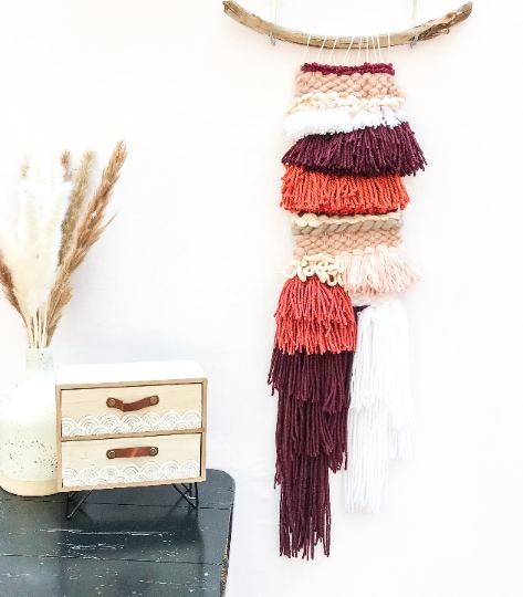Rustic Warm Colored Macramé Weave on Driftwood
