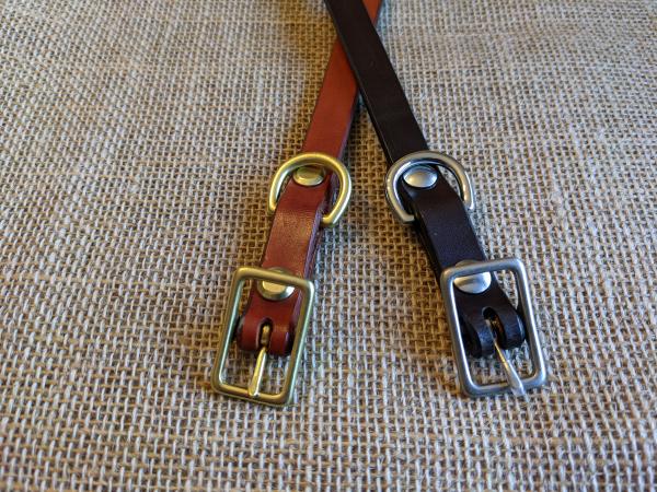 Leather dog collars, 1/2, 3/4, 1, and 1 1/2 inch widths picture