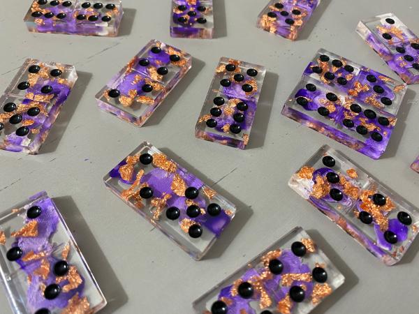 Handmade Domino Set - Unique Lilac Purple Copper Dominos Black Dots