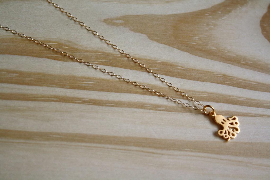 24 Karat Gold Octopus Necklace Pendant Charm - 24" High Quality Elegant Layering Necklace picture