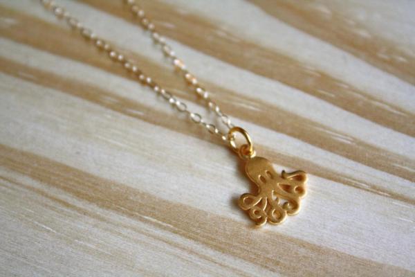 24 Karat Gold Octopus Necklace Pendant Charm - 24" High Quality Elegant Layering Necklace