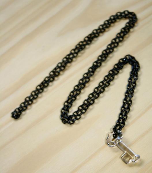 Swarovski Crystal Clear Key Necklace on Black Aluminum Cable Chain - 26" Inspired by Yoko Ono picture