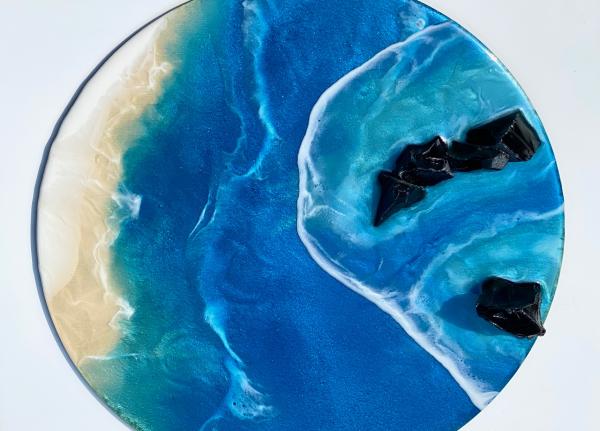 Ocean Round Healing Art Blue Waves Epoxy Resin Painting picture