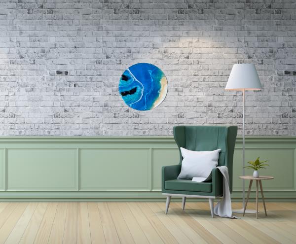 Ocean Round Healing Art Blue Waves Epoxy Resin Painting picture
