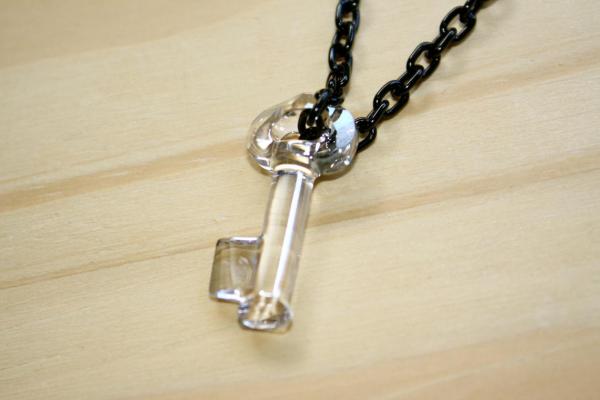 Swarovski Crystal Clear Key Necklace on Black Aluminum Cable Chain - 26" Inspired by Yoko Ono picture
