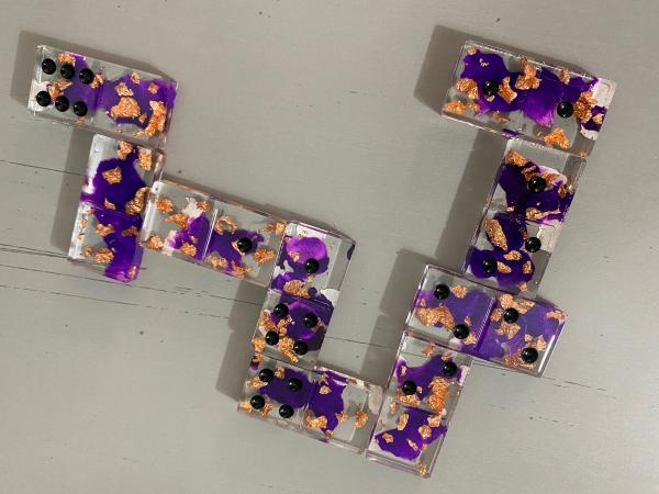 Handmade Violet Domino Set - Unique Violet Purple Copper Dominos Black Dots picture