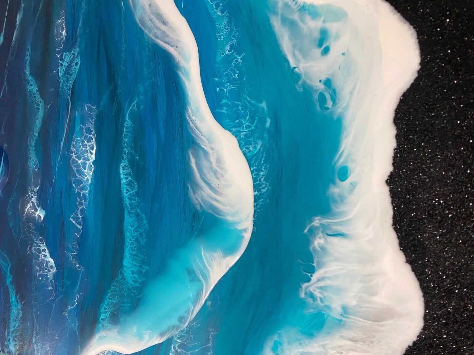 Ocean Art | Black Glitter Turquoise Ocean Epoxy Resin Beach Painting picture