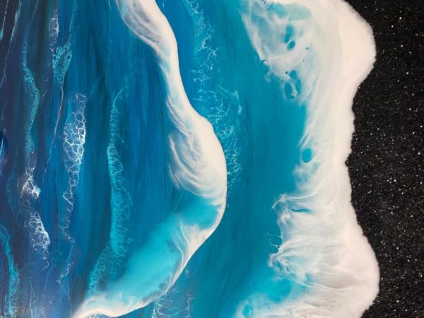 Ocean Art | Black Glitter Turquoise Ocean Epoxy Resin Beach Painting picture