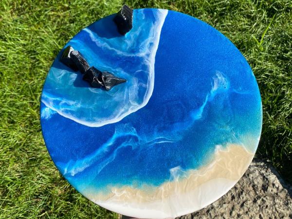 Ocean Round Healing Art Blue Waves Epoxy Resin Painting picture