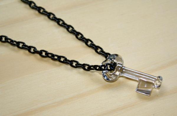 Swarovski Crystal Clear Key Necklace on Black Aluminum Cable Chain - 26" Inspired by Yoko Ono