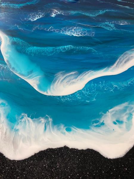 Ocean Art | Black Glitter Turquoise Ocean Epoxy Resin Beach Painting