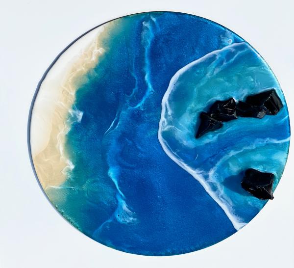 Ocean Round Healing Art Blue Waves Epoxy Resin Painting picture