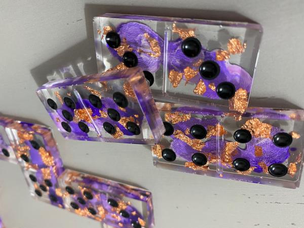 Handmade Domino Set - Unique Lilac Purple Copper Dominos Black Dots picture