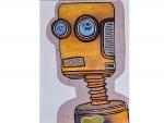Retro Futuristic Robot Acrylic Painting on Wood - Epoxy Gloss Finish with Spray Accents