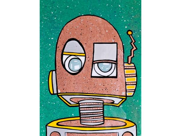 SkeptiBot-'Really, Human?' Robot Art on Epoxy Wood Canvas