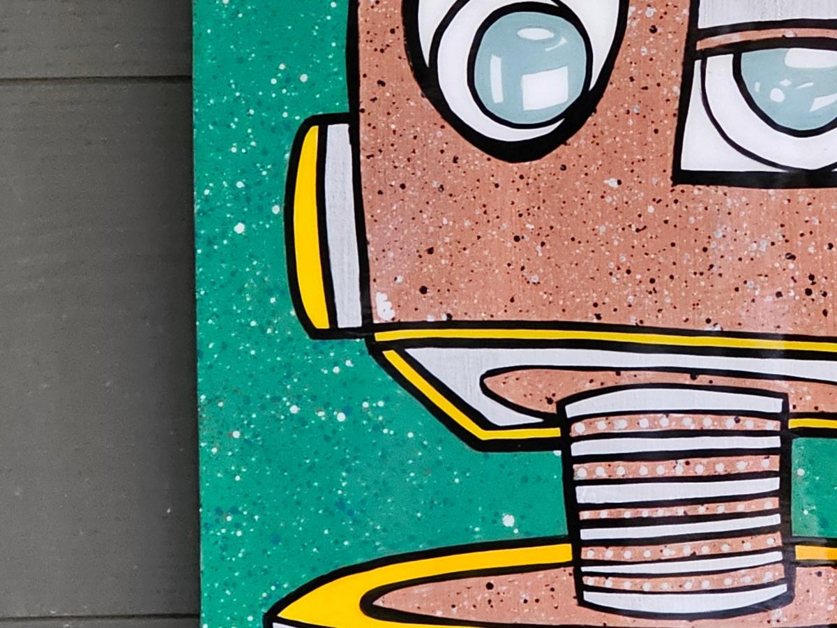 SkeptiBot-'Really, Human?' Robot Art on Epoxy Wood Canvas picture