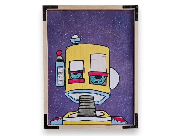 Robot Art - 'Percival Primo's Cosmic Quest' - Space-Themed Wall Art - Mixed Media - Original Handmade Painting with Frame - Sci-Fi Home Deco