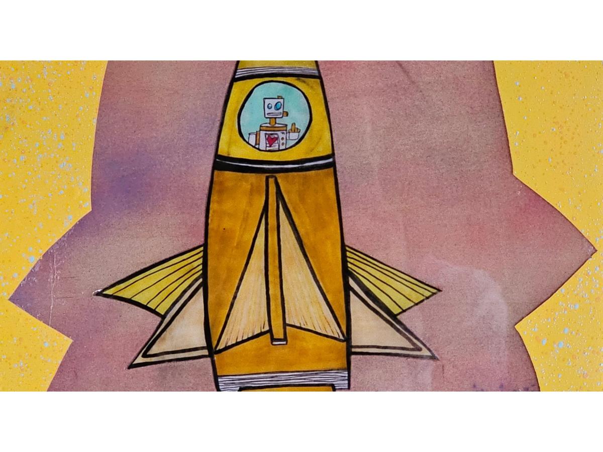 Freedom Flight - Robot Astronaut Art, Acrylic on Wood with Epoxy Finish picture