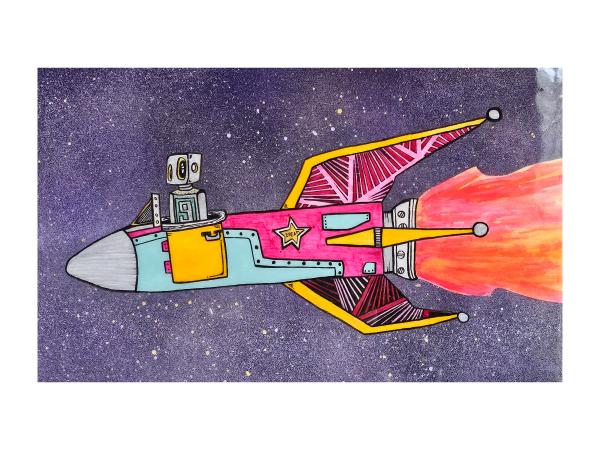 Stellar Dreamer: Vibrant Space-Themed Art on Wood Canvas with Epoxy Finish