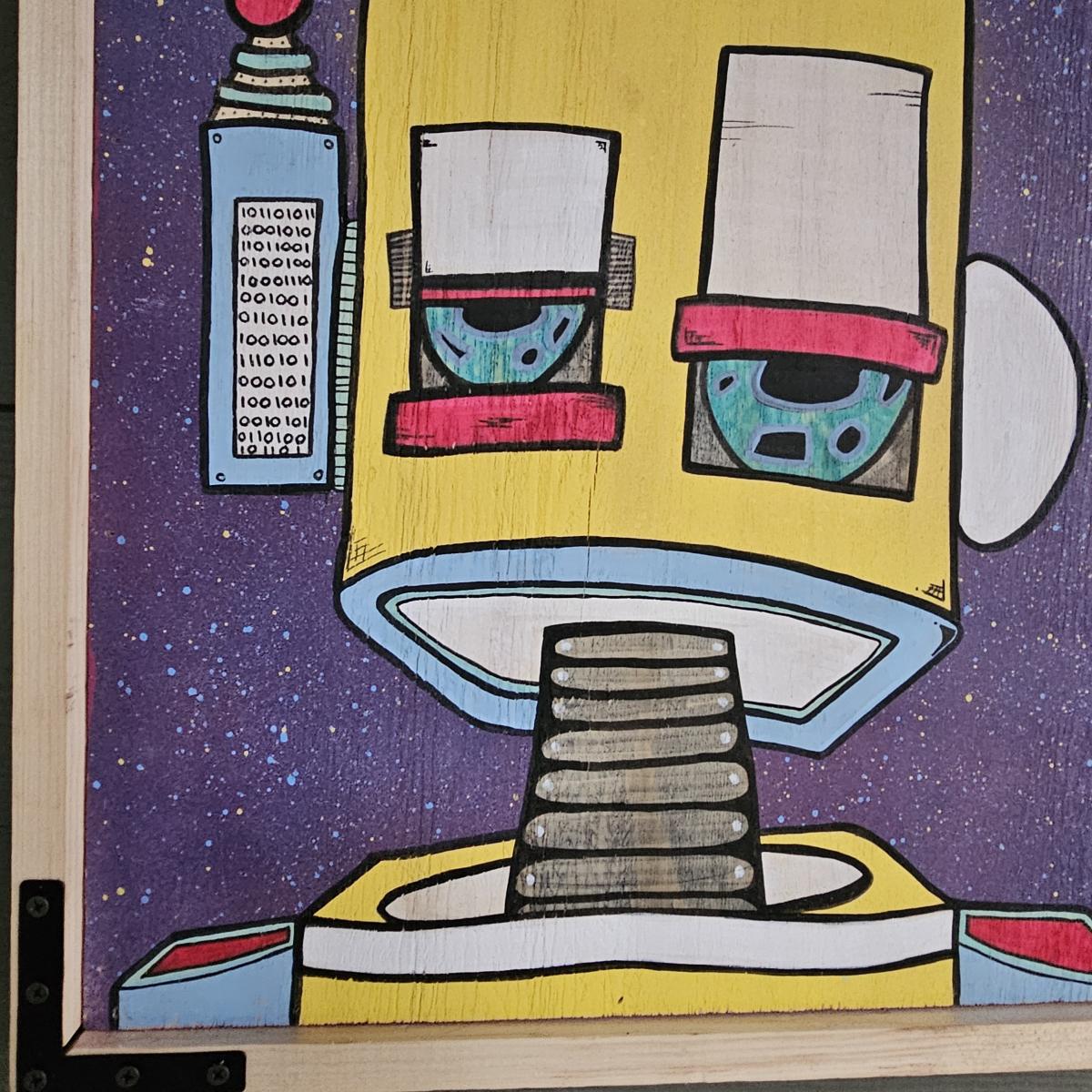Robot Art - 'Percival Primo's Cosmic Quest' - Space-Themed Wall Art - Mixed Media - Original Handmade Painting with Frame - Sci-Fi Home Deco picture