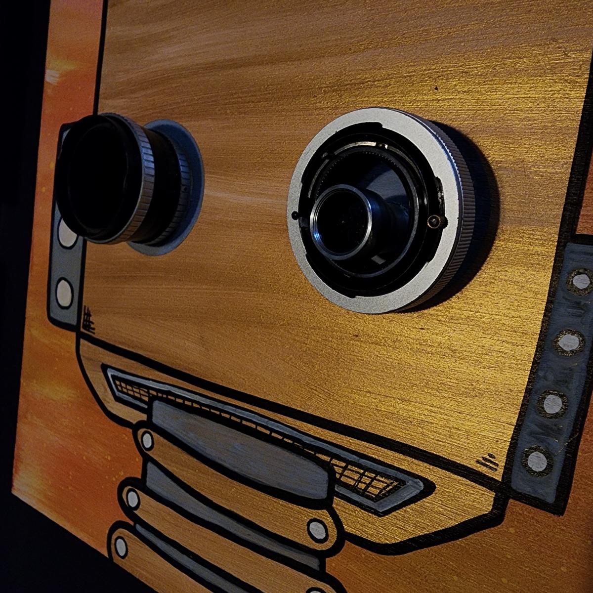 Remy: The Heartstronaut's Expedition - Dream-Inspired Robot Art with Recycled Camera Lens Eyes picture