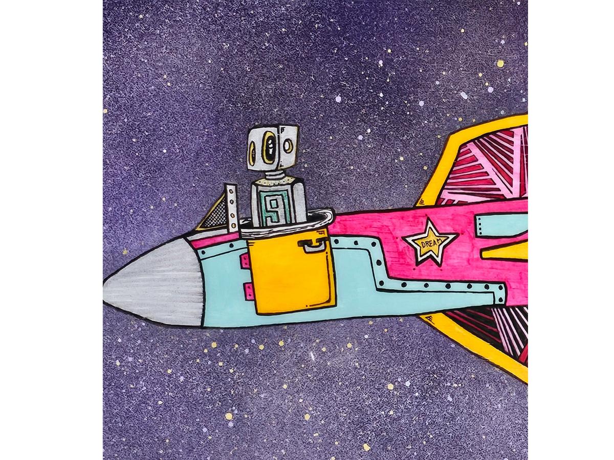 Stellar Dreamer: Vibrant Space-Themed Art on Wood Canvas with Epoxy Finish picture