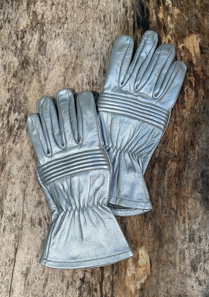 Leather Gloves for Power Rangers Cosplay/Short gauntlet/Top grain cowhide/Silver picture