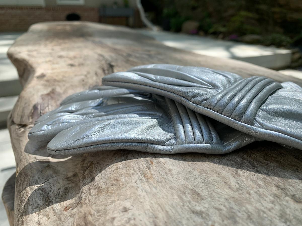 Leather Gloves for Power Rangers Cosplay/Short gauntlet/Top grain cowhide/Silver picture