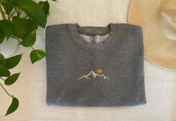 Gray Mountain Embroidered Hoodie Mockup - Embroidery Crewneck - Nature Embroidery - Adventure Sweatshirt - Gildan 18500 Mockup