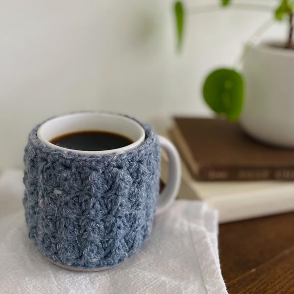 Blue Crochet Mug Cozy - Coffee Mug - Mug Crochet Wrap - Mug Warmer - Coffee Cozy - Tea Cozy - Cup Cozy - Cozies - Handmade - Crochet - Sewn picture
