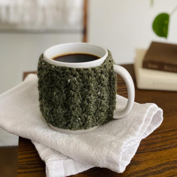 Green Crochet Mug Cozy - Coffee Mug - Mug Crochet Wrap - Mug Warmer - Coffee Cozy - Tea Cozy - Cup Cozy - Cozies - Handmade - Crochet - Sewn picture