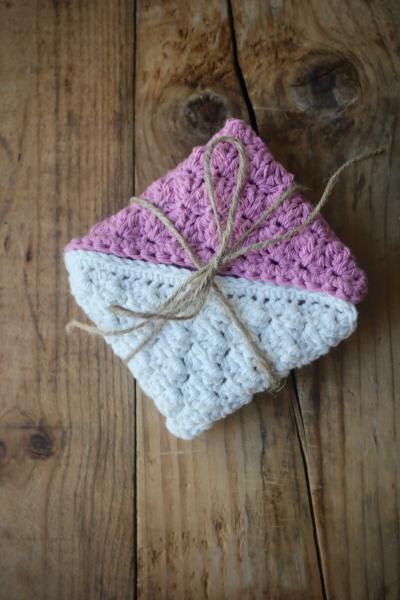 Set of Pink and White 100% Cotton Crochet Dishcloth Washcloth - Dishrag - Sewn Washclothes - Cotton Washcloth - Yarn Washclothes - Washcloth picture