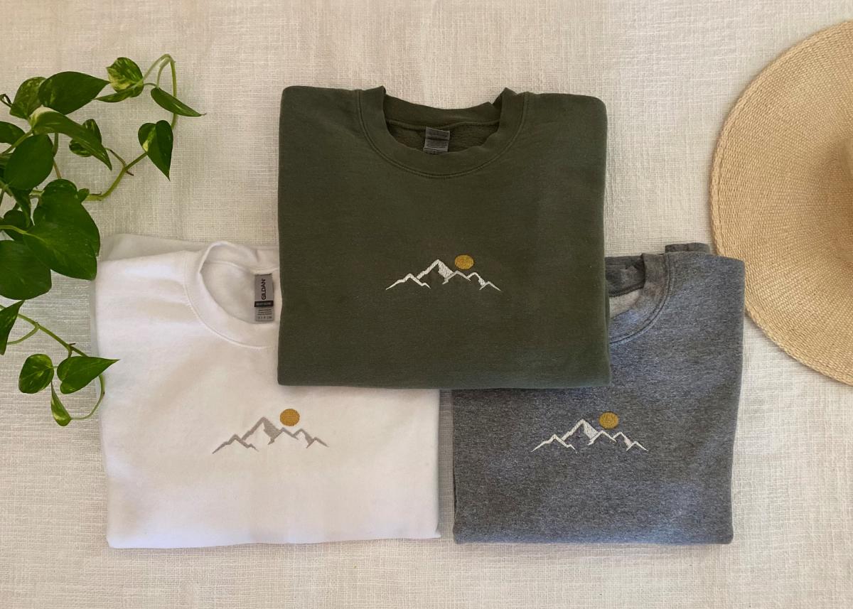 Mountain Embroidered Hoodie Mockup - Embroidery Crewneck - Nature Embroidery - Adventure Sweatshirt - Gildan 18500 Mockup picture