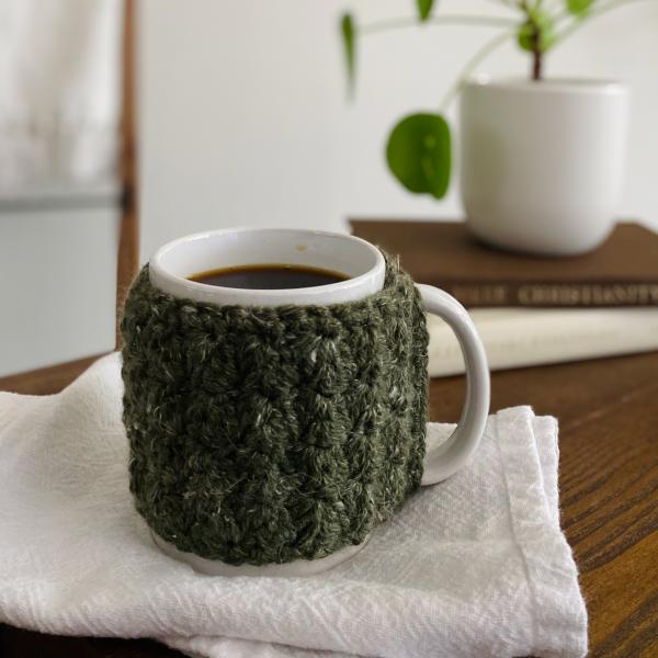 Green Crochet Mug Cozy - Coffee Mug - Mug Crochet Wrap - Mug Warmer - Coffee Cozy - Tea Cozy - Cup Cozy - Cozies - Handmade - Crochet - Sewn picture