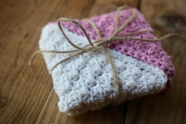 Set of Pink and White 100% Cotton Crochet Dishcloth Washcloth - Dishrag - Sewn Washclothes - Cotton Washcloth - Yarn Washclothes - Washcloth picture