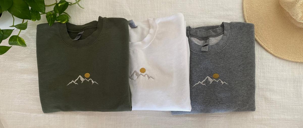 Mountain Embroidered Hoodie Mockup - Embroidery Crewneck - Nature Embroidery - Adventure Sweatshirt - Gildan 18500 Mockup picture