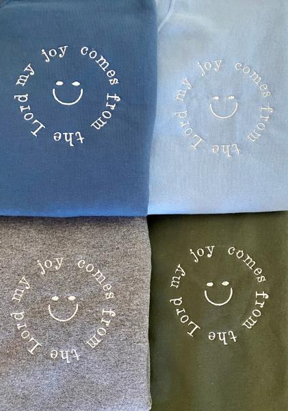 Light Blue Embroidery Crewneck - Bible Verse Hoodie - Smiley Face Hoodie - Adventure Sweatshirt - Comfort Color Mockup - Hoodie Mockup picture