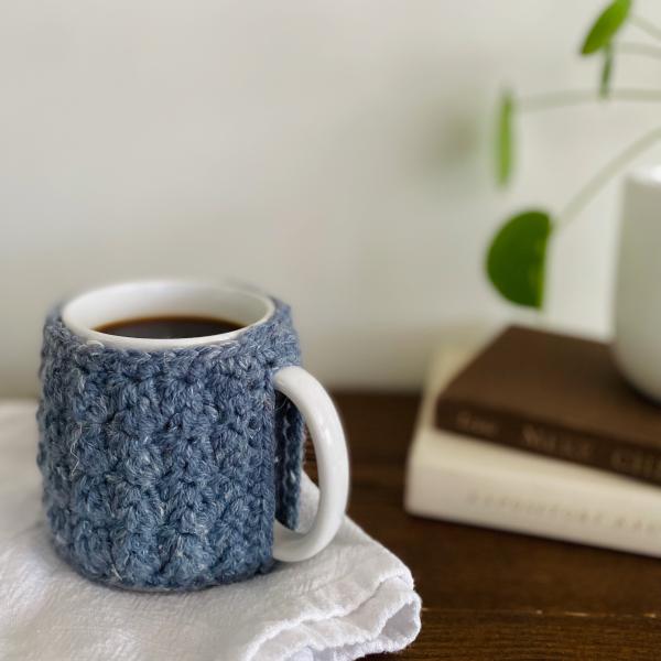 Blue Crochet Mug Cozy - Coffee Mug - Mug Crochet Wrap - Mug Warmer - Coffee Cozy - Tea Cozy - Cup Cozy - Cozies - Handmade - Crochet - Sewn picture