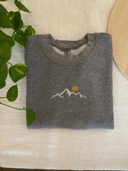 Gray Mountain Embroidered Hoodie Mockup - Embroidery Crewneck - Nature Embroidery - Adventure Sweatshirt - Gildan 18500 Mockup picture
