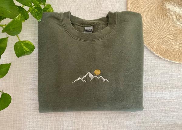 Green Mountain Embroidered Hoodie Mockup - Embroidery Crewneck - Nature Embroidery - Adventure Sweatshirt - Gildan 18500 Mockup picture