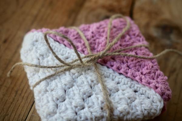 Set of Pink and White 100% Cotton Crochet Dishcloth Washcloth - Dishrag - Sewn Washclothes - Cotton Washcloth - Yarn Washclothes - Washcloth